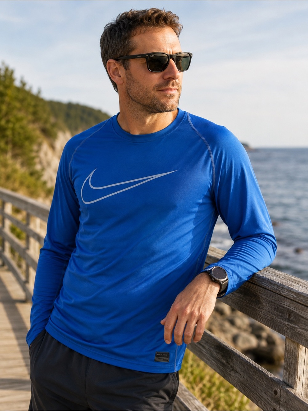 Nike Pro Dri-FIT Fitted Compression Long Sleeve Training Shirt Blue XL Mens